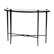 Baxton Studio Caledon Marble Console Table - Modern Rustic Accent Table with Hand-Forged Metal Frame and Half-Moon Tabletop
